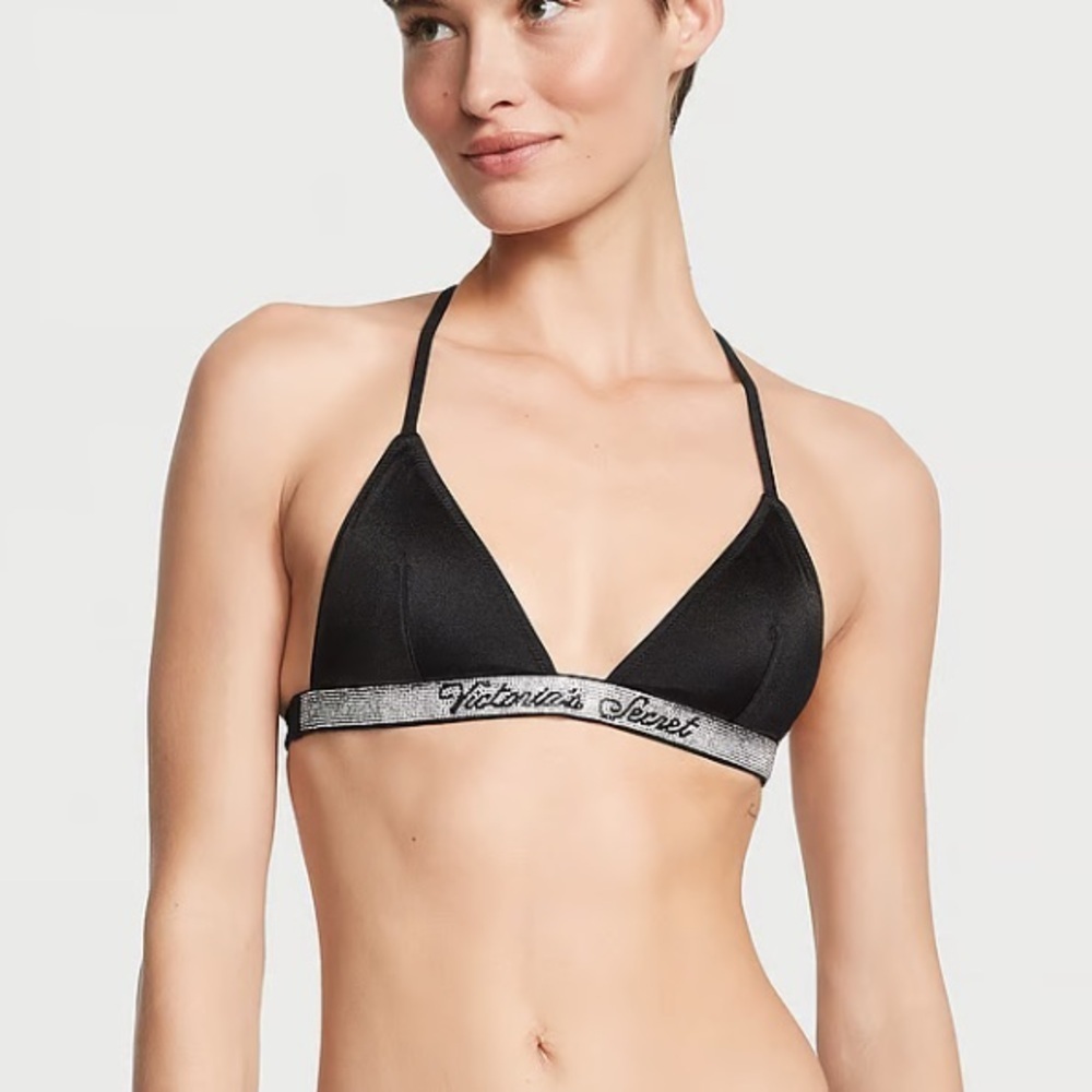 New! Victoria’s Secret rhinestone bling strap bikini top black 4476